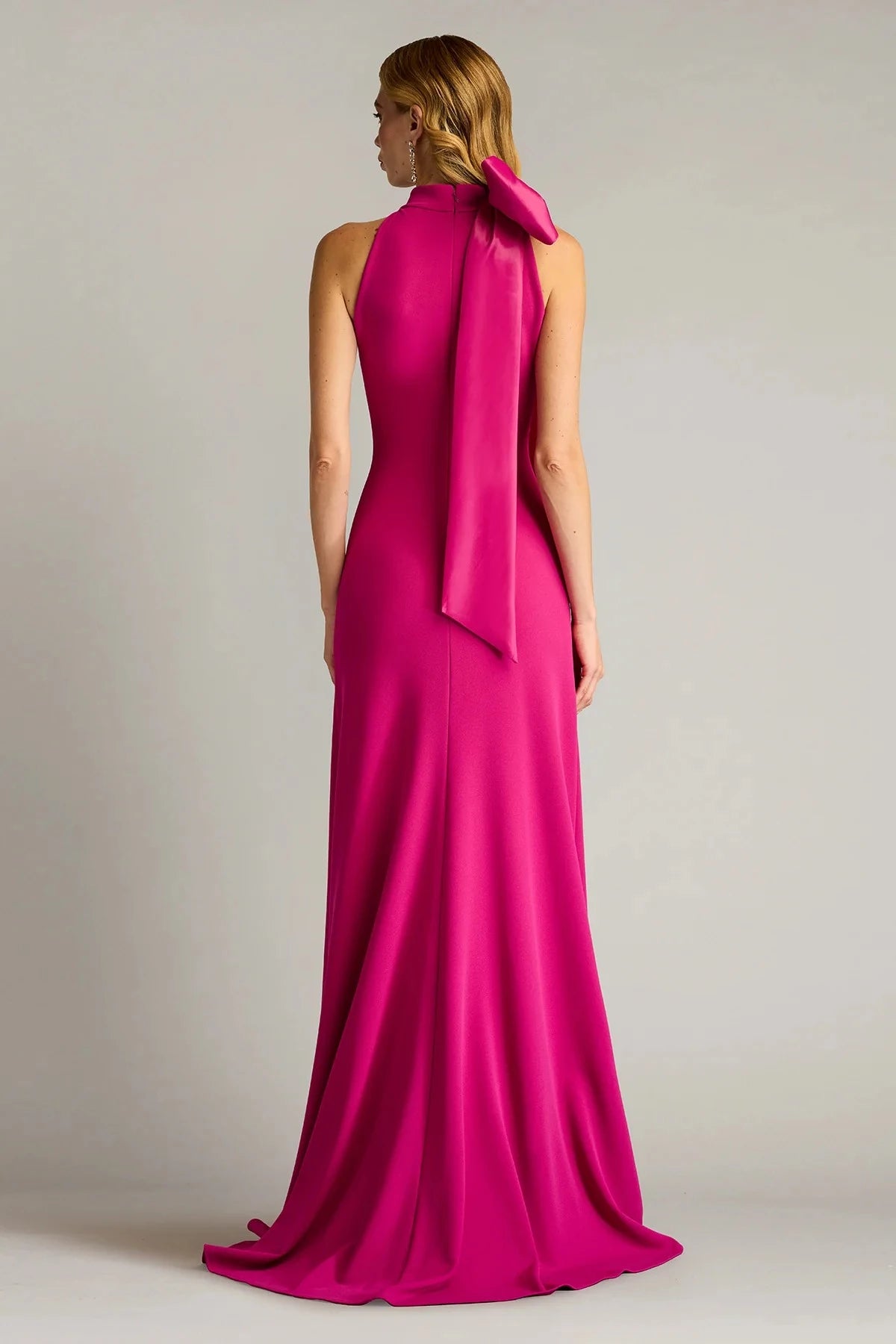 Vibrant Mermaid Halter Sleeveless Bow Back Train Floor Length Prom Dress