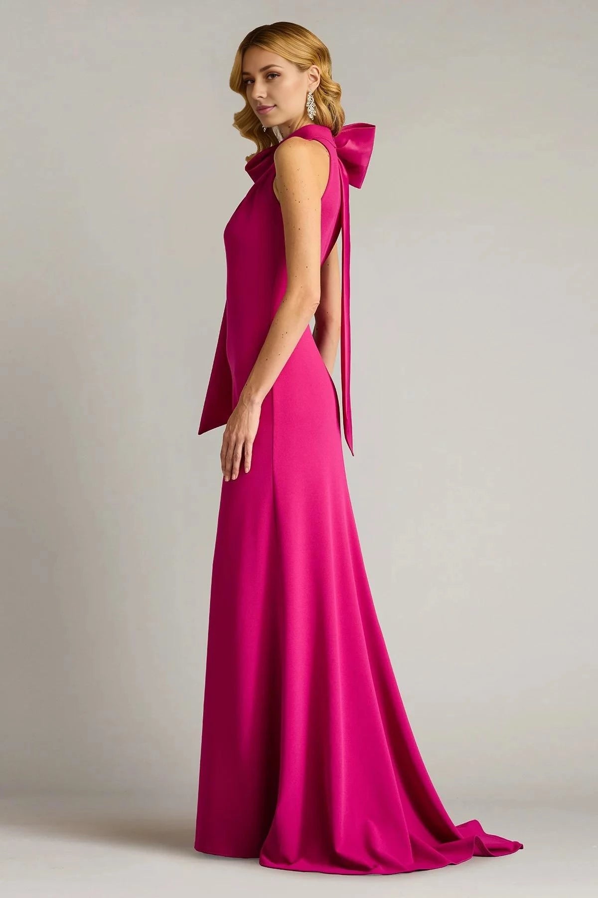 Vibrant Mermaid Halter Sleeveless Bow Back Train Floor Length Prom Dress