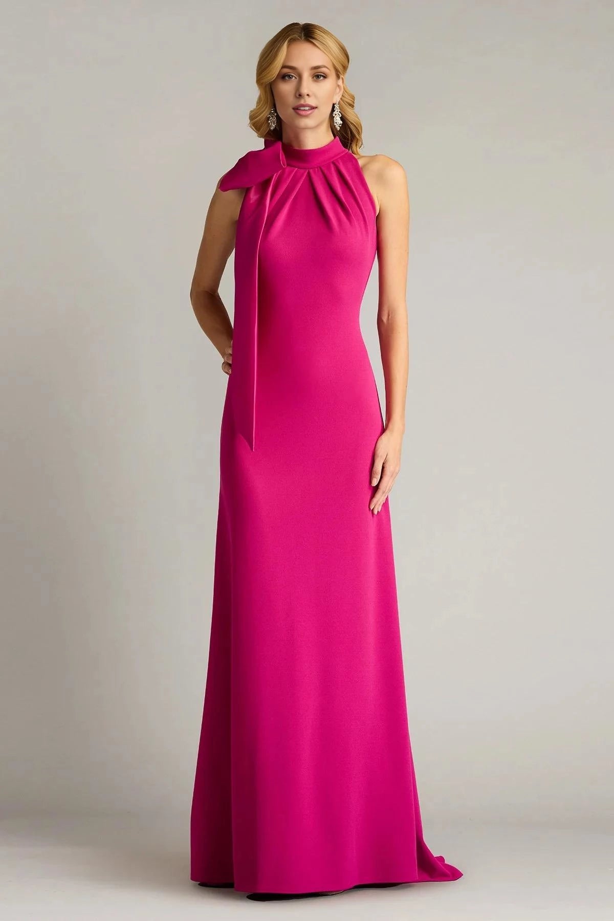 Vibrant Mermaid Halter Sleeveless Bow Back Train Floor Length Prom Dress