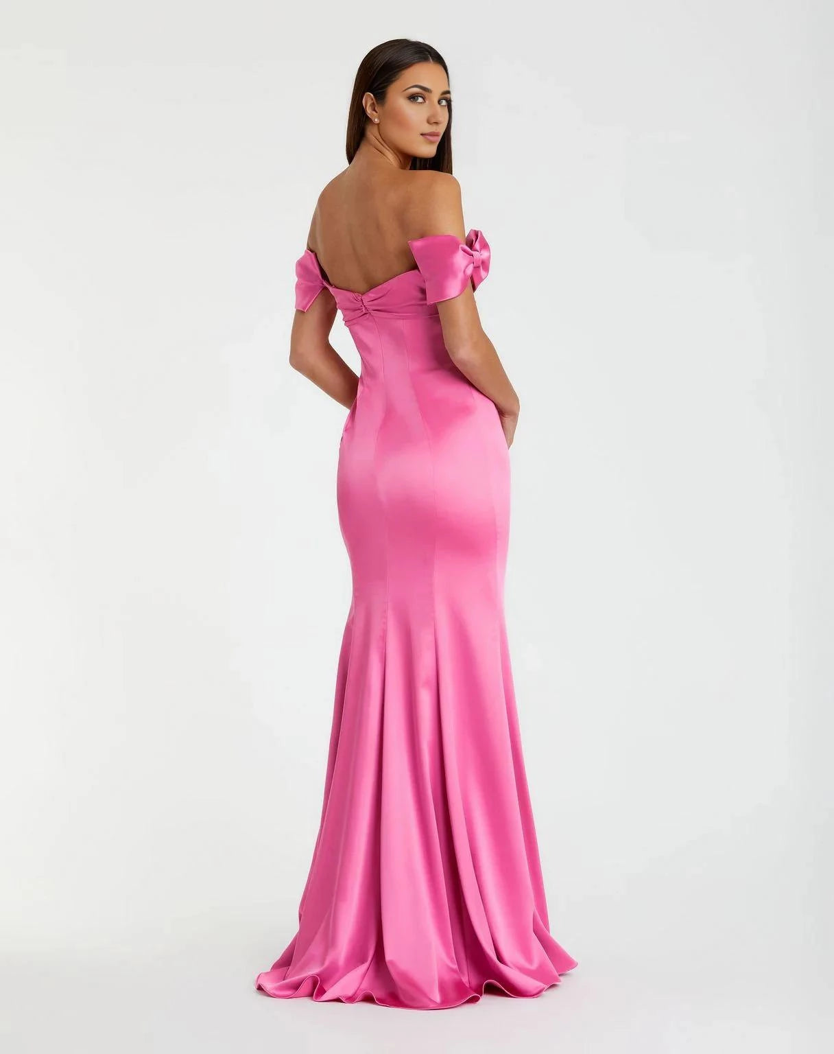 Vibrant Mermaid Off Shoulder Short Sleeve Open Back Floor Length Prom Dress