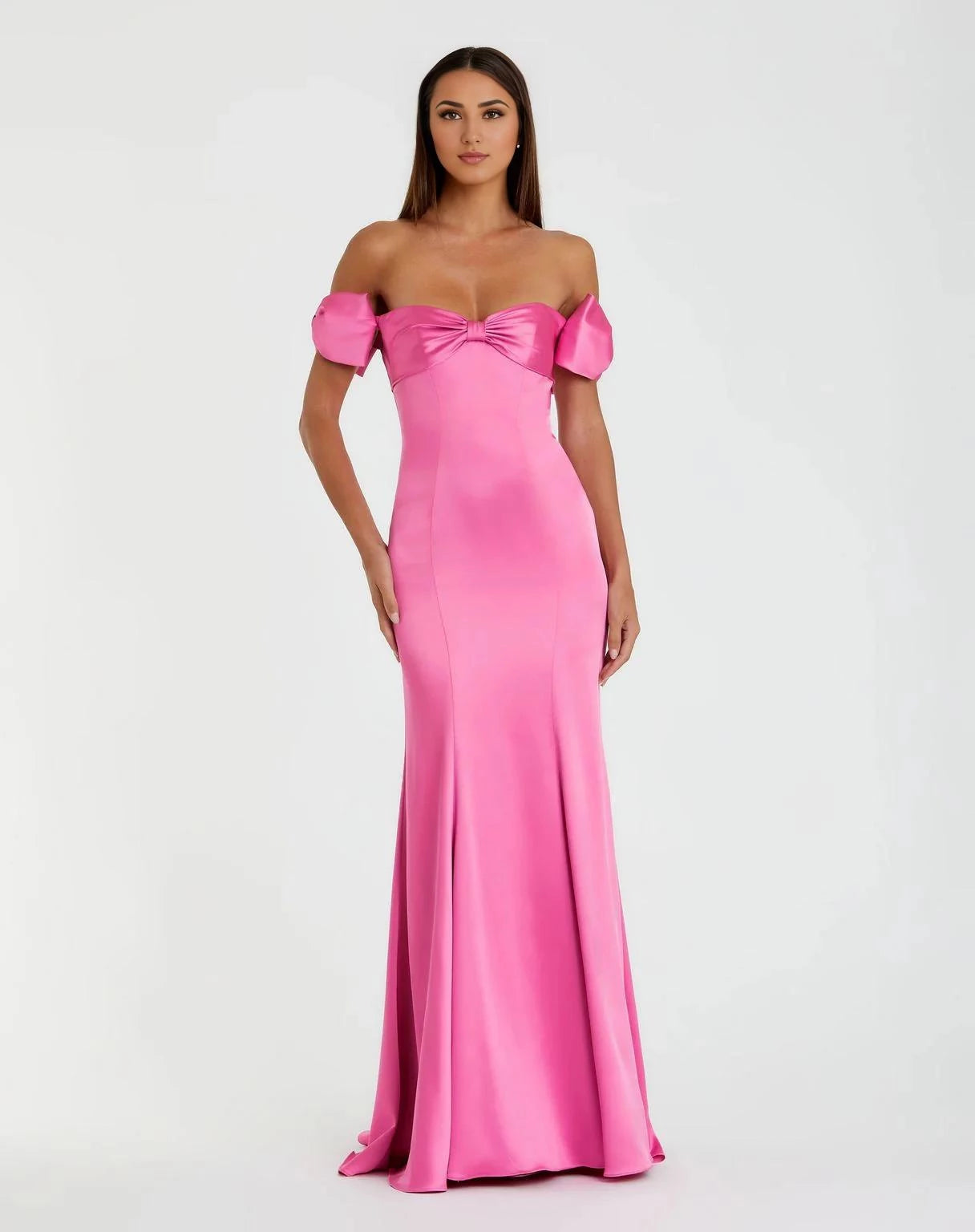 Vibrant Mermaid Off Shoulder Short Sleeve Open Back Floor Length Prom Dress