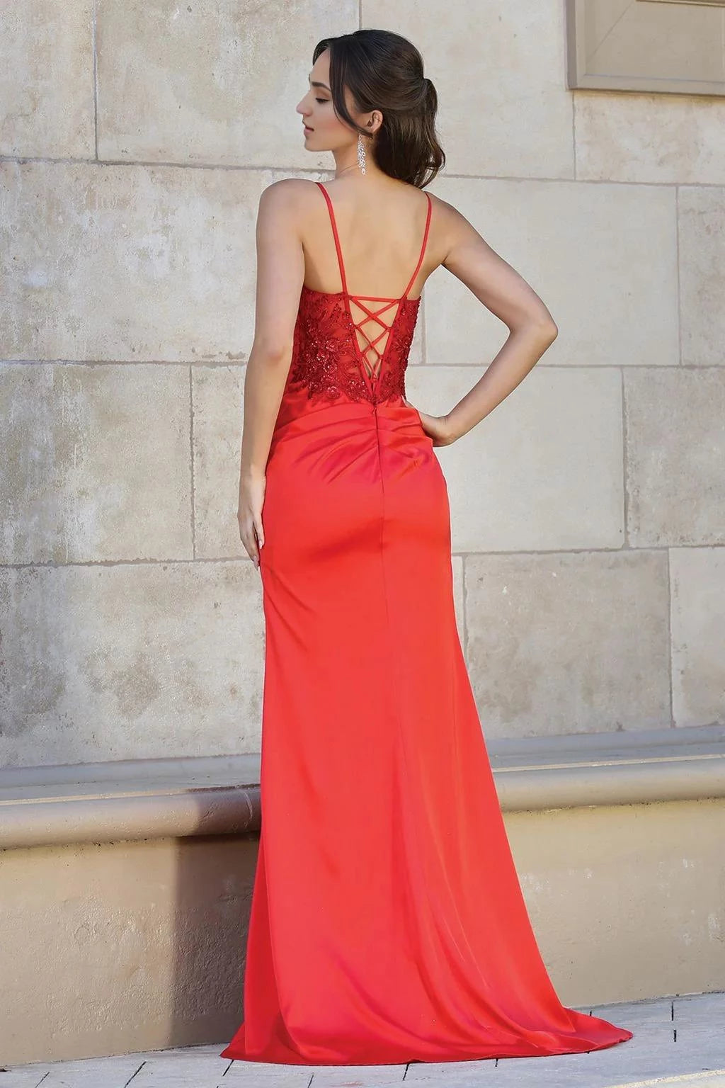 Vibrant Mermaid V-Neck Spaghetti Strap Lace Up Back Train Floor Length Prom Dress