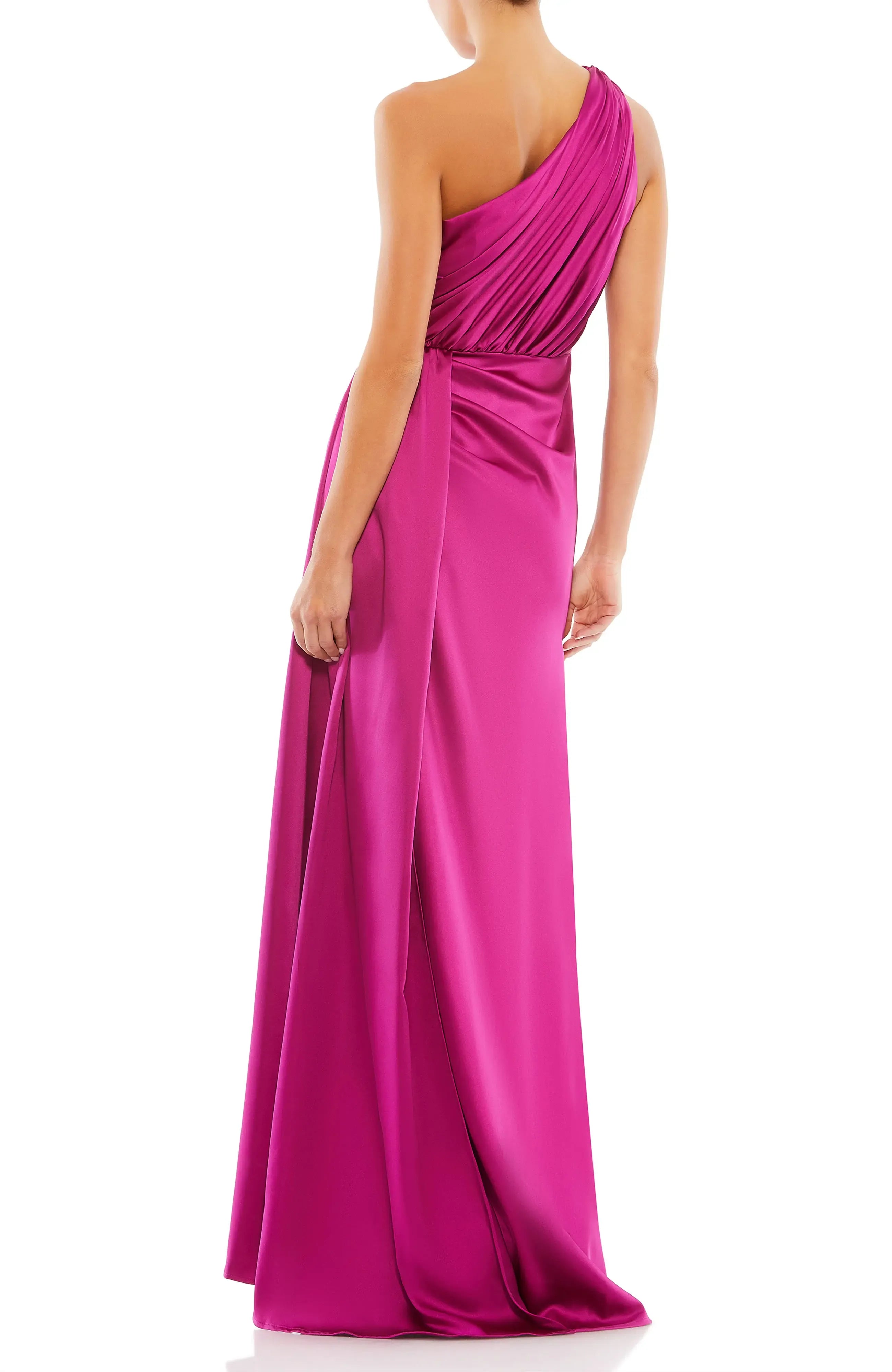 Vibrant Ruched One-Shoulder Sleeveless Twist Back Floor Length Female Evening Dress