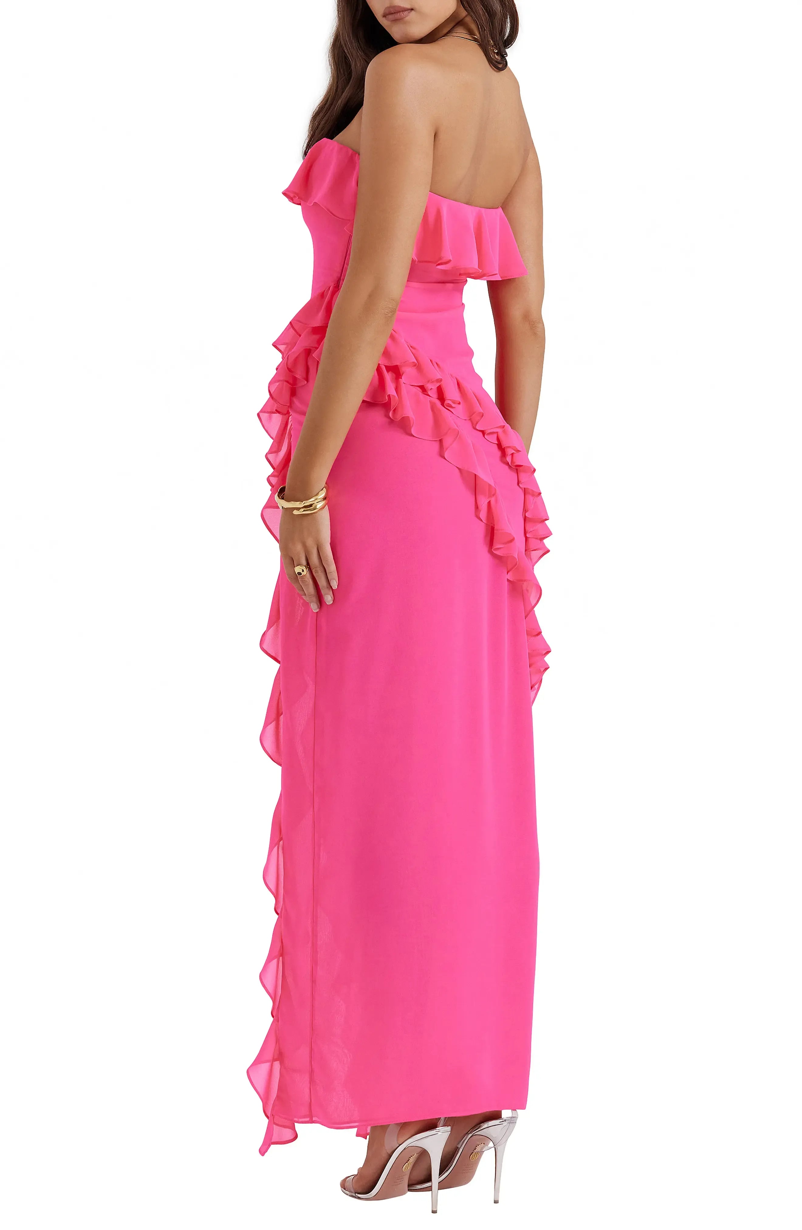 Vibrant Ruffled A-Line Strapless Sleeveless Open Back Floor Length For Ladies Prom Dress