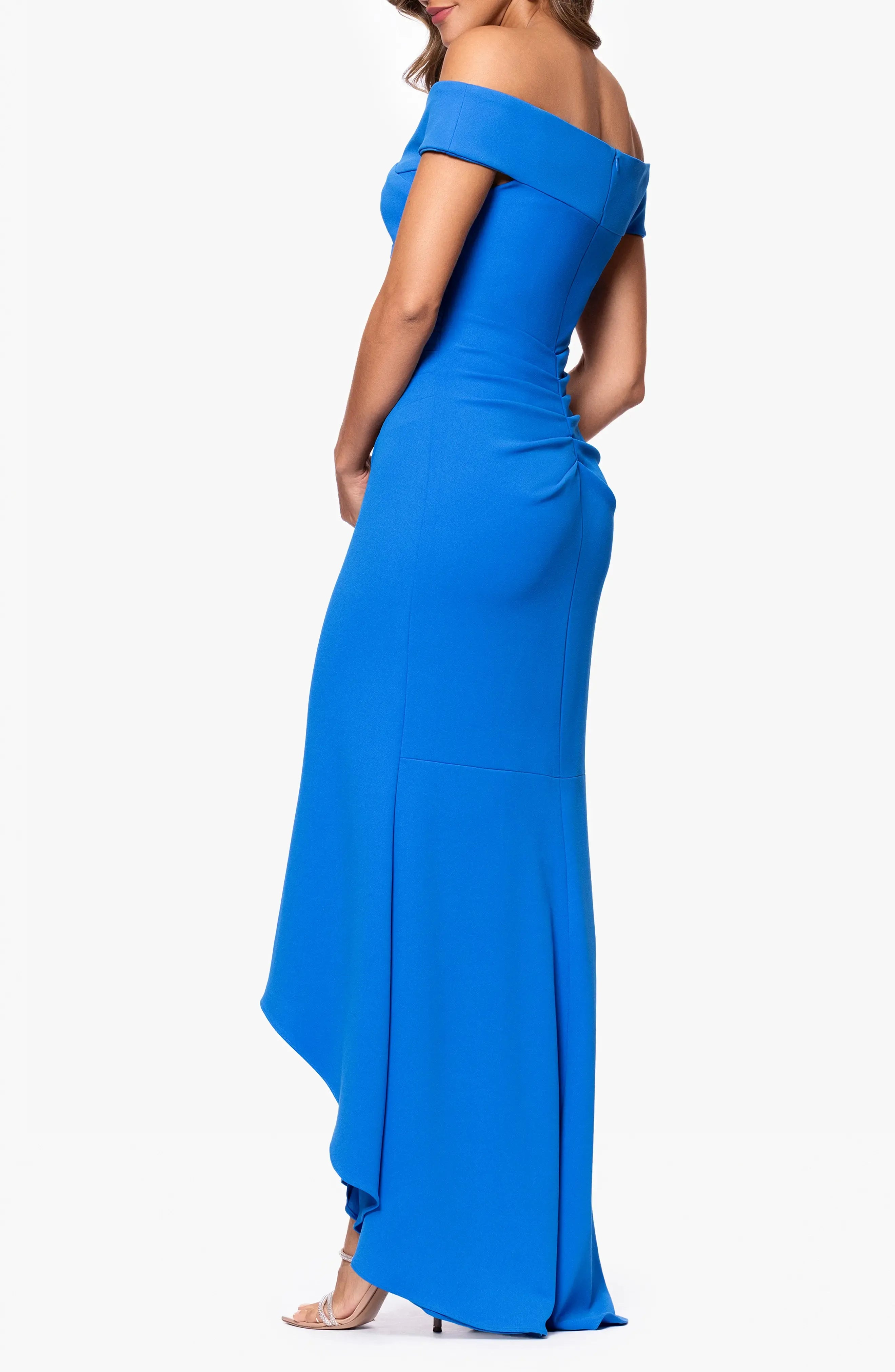 Vibrant Trumpet Off Shoulder Short Sleeve Ruched Back High Low For Ladies Evening Dress