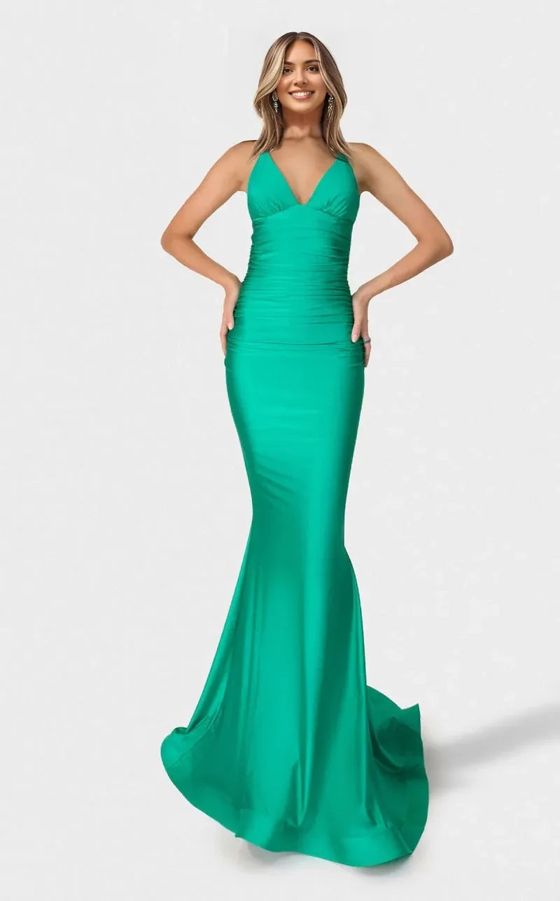 Glamorous Mermaid Halter Sleeveless Lace-Up-Back Floor-Length Prom Dress