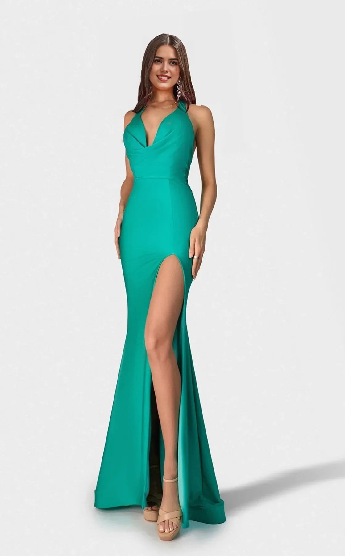 Vintage Mermaid Halter Sleeveless Open-Back Floor-Length Prom Dress
