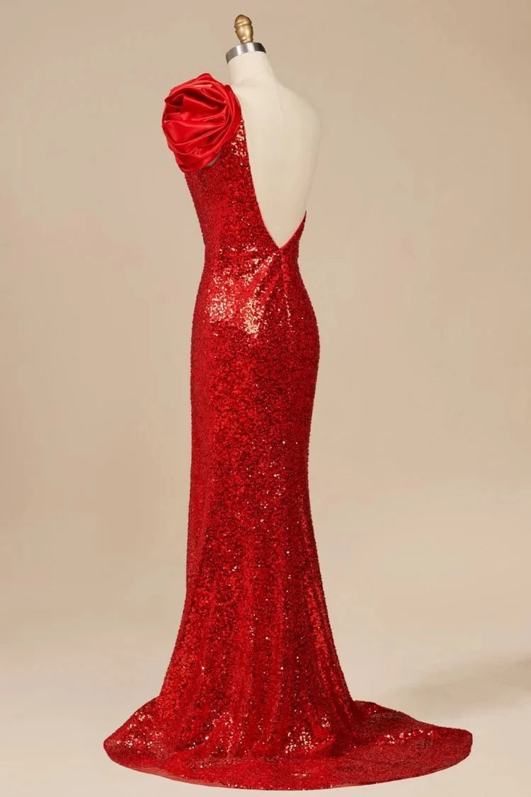 Vintage Mermaid One-Shoulder Sleeveless Open-Back Floor-Length Prom Dress