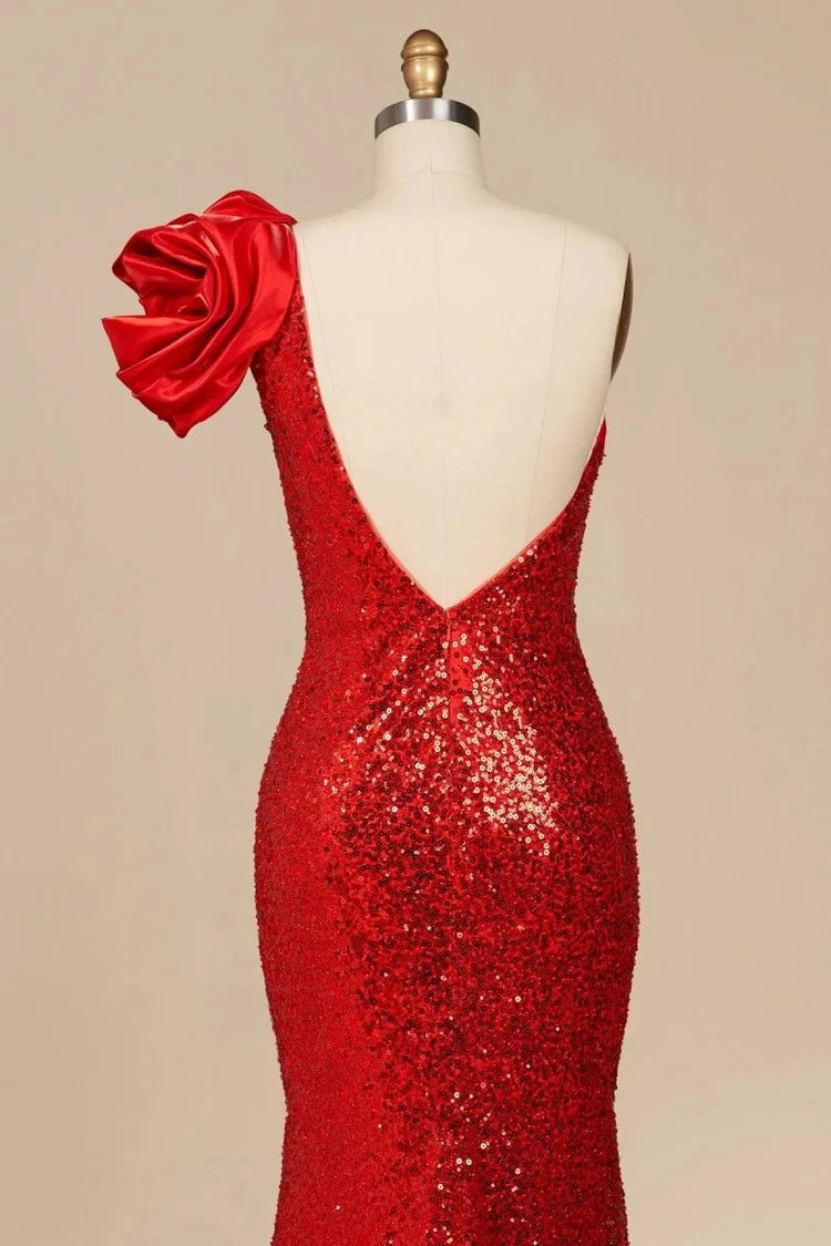 Vintage Mermaid One-Shoulder Sleeveless Open-Back Floor-Length Prom Dress