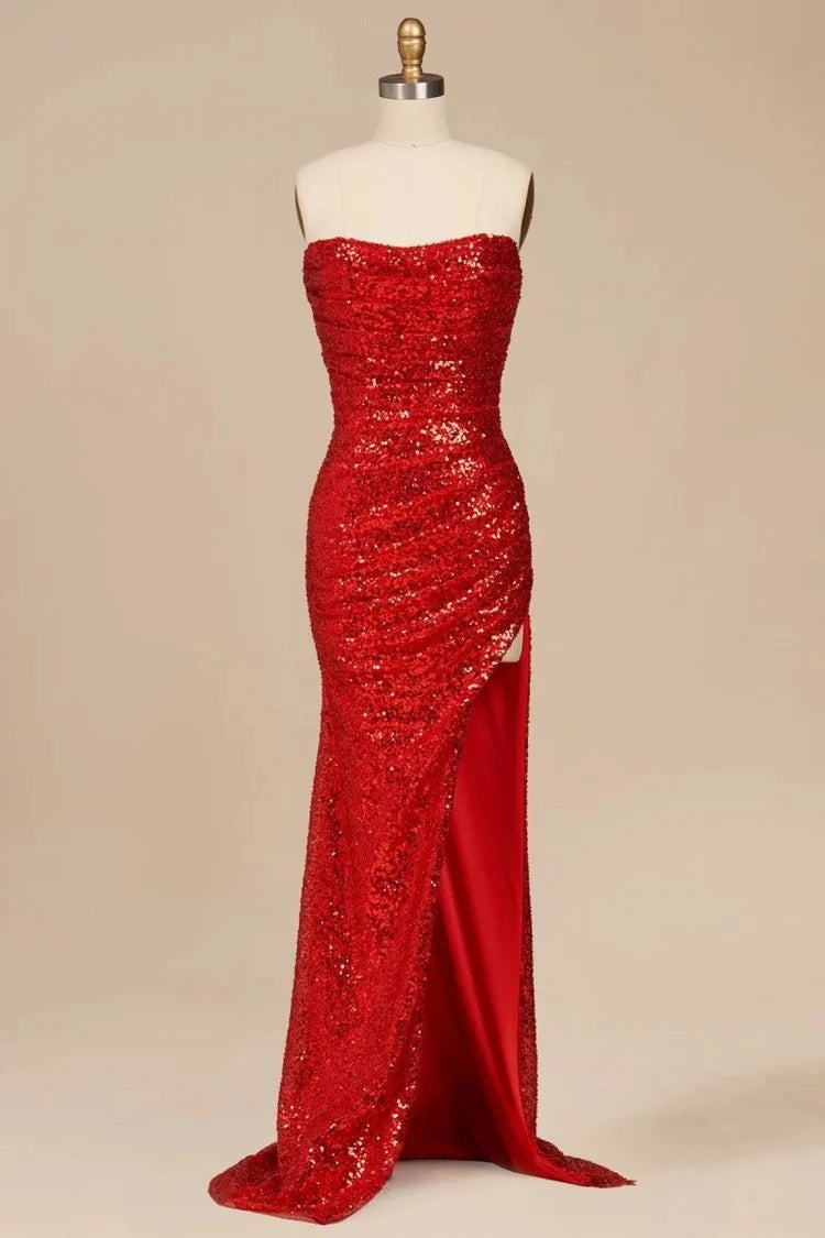 Vintage Mermaid Strapless Sleeveless Lace-Up-Back Floor-Length Prom Dress