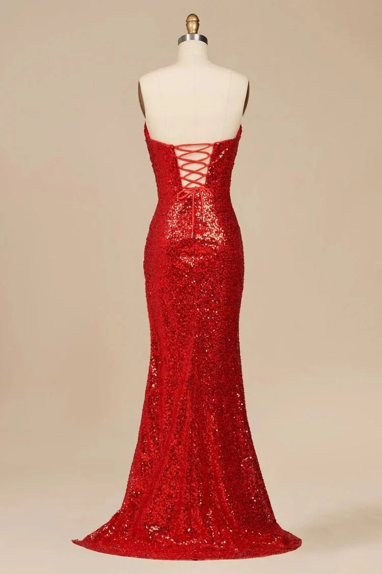 Vintage Mermaid Strapless Sleeveless Lace-Up-Back Floor-Length Prom Dress