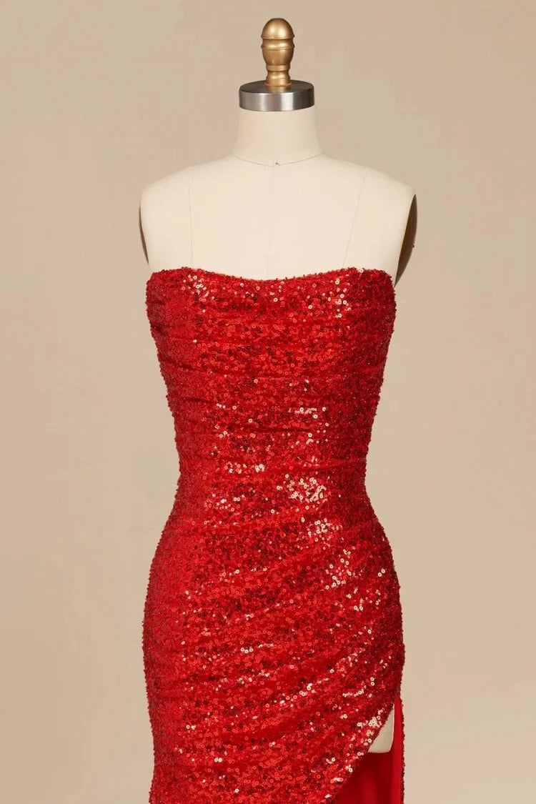Vintage Mermaid Strapless Sleeveless Lace-Up-Back Floor-Length Prom Dress