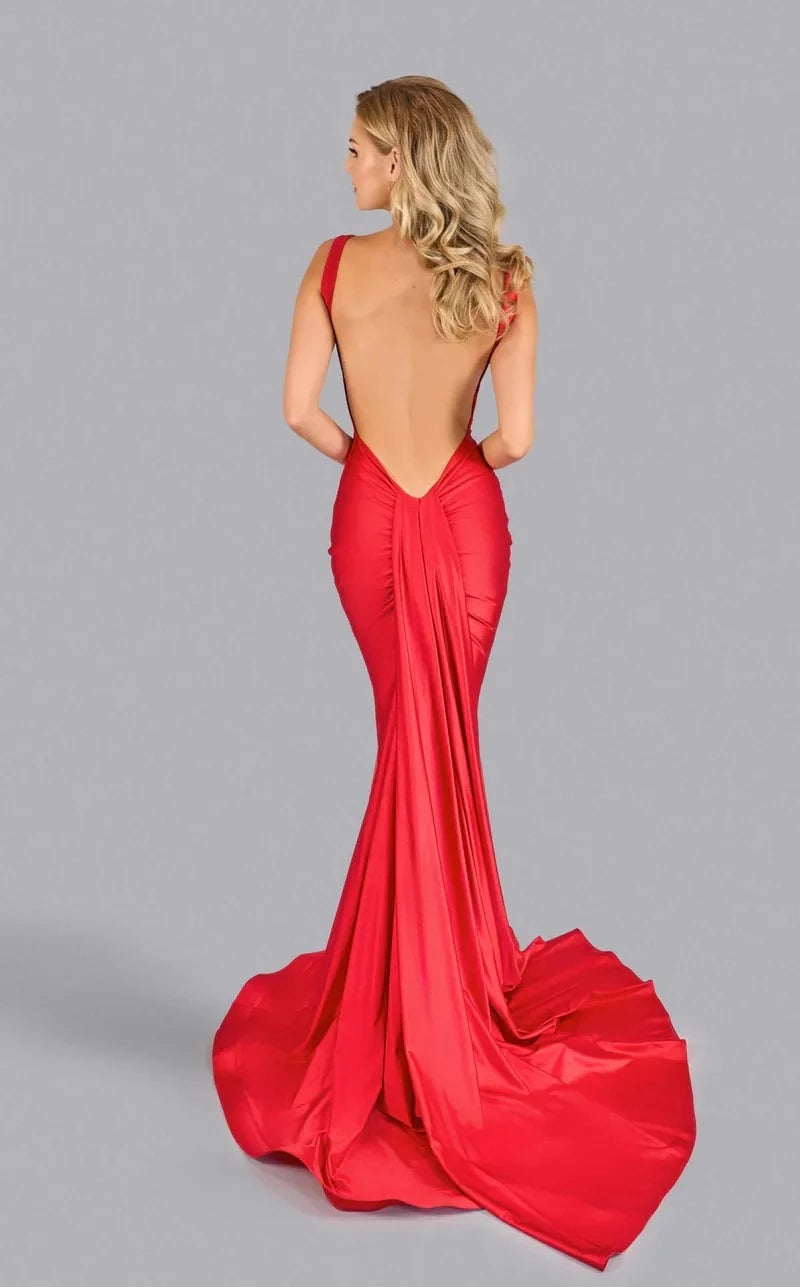 Vintage Mermaid Sweetheart Spaghetti Strap Open Back Train Floor Length Prom Dress