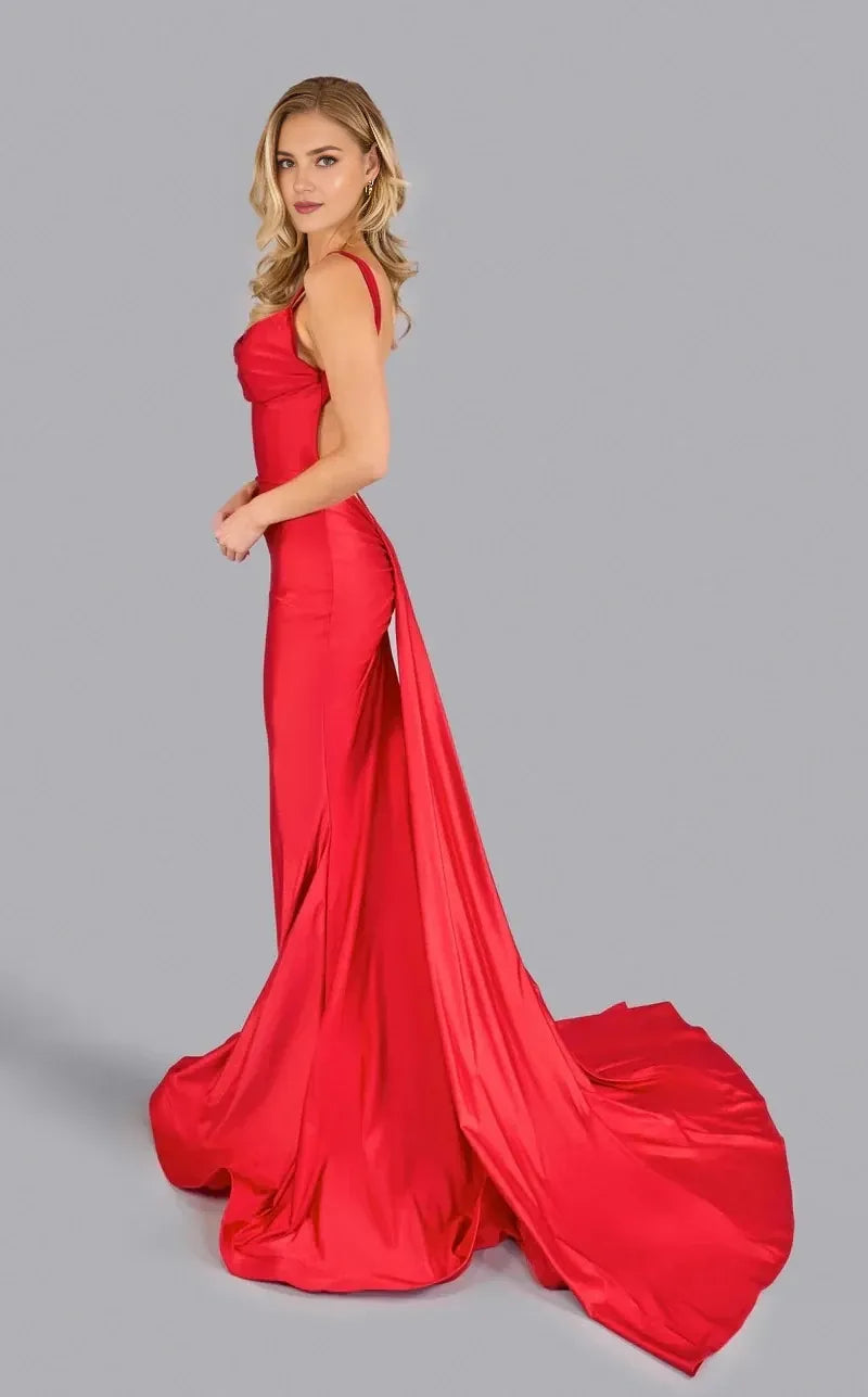 Vintage Mermaid Sweetheart Spaghetti Strap Open Back Train Floor Length Prom Dress