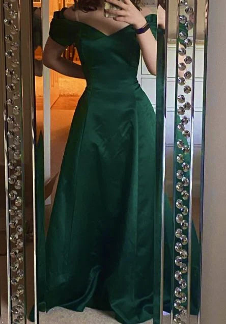 Vintage A-line Green Satin Gown Prom Dress Long simple gentle atmospheric and unique desi Bring summer colors to enhance whiteness