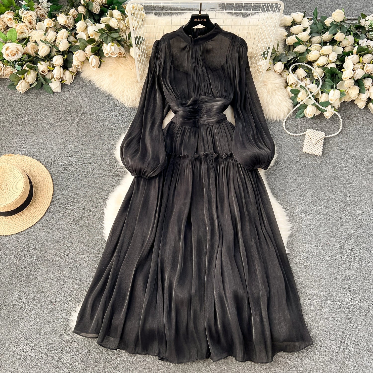 Vintage A line Scoop Long Sleeves Black Holiday Dresses Women's Dress simple gentle atmospheric and unique desi Bring summer colors to enhance whiteness