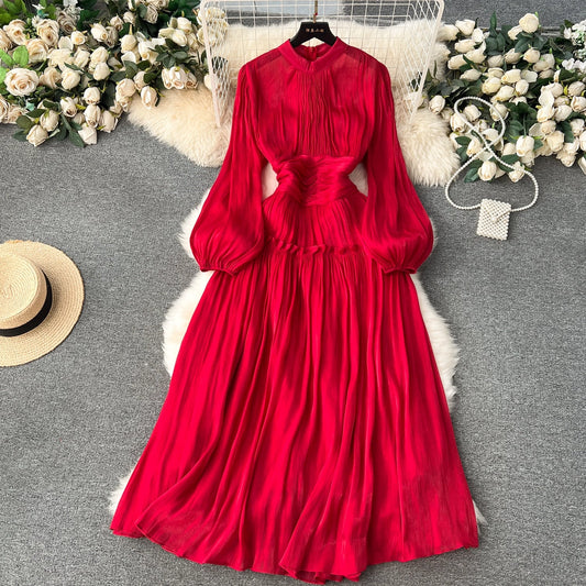 Vintage A line Scoop Long Sleeves Red Holiday Dresses Women's Dress simple gentle atmospheric and unique desi Bring summer colors to enhance whiteness