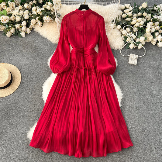 Vintage A line Scoop Long Sleeves Red Holiday Dresses Women's Dress simple gentle atmospheric and unique desi Bring summer colors to enhance whiteness