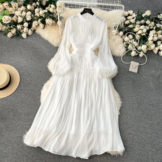 Vintage A line Scoop Long Sleeves White Holiday Dresses Women's Dress simple gentle atmospheric and unique desi Bring summer colors to enhance whiteness