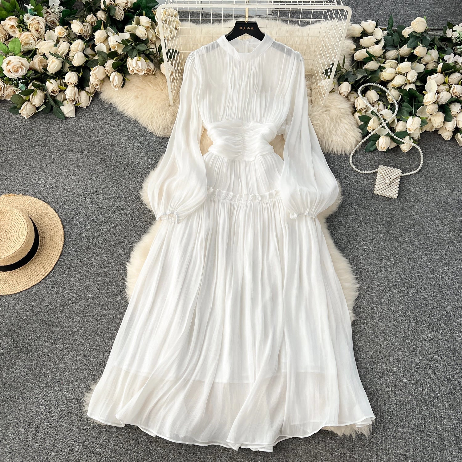 Vintage A line Scoop Long Sleeves White Holiday Dresses Women's Dress simple gentle atmospheric and unique desi Bring summer colors to enhance whiteness