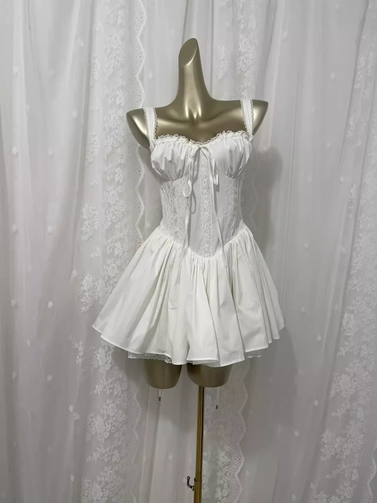 Vintage A line Straps White Vacation Beach Dress Short Dress simple gentle atmospheric and unique desi Bring summer colors to enhance whiteness