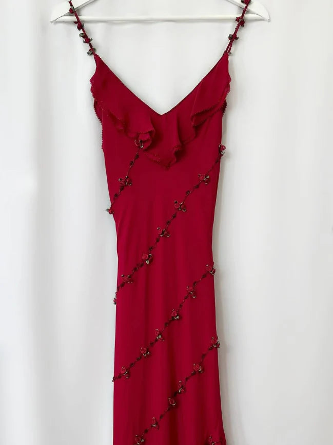 Vintage Burgundy Floral Beaded Ruffles Chiffon Prom Dress Evening Party Gowns simple gentle atmospheric and unique desi Bring summer colors to enhance whiteness