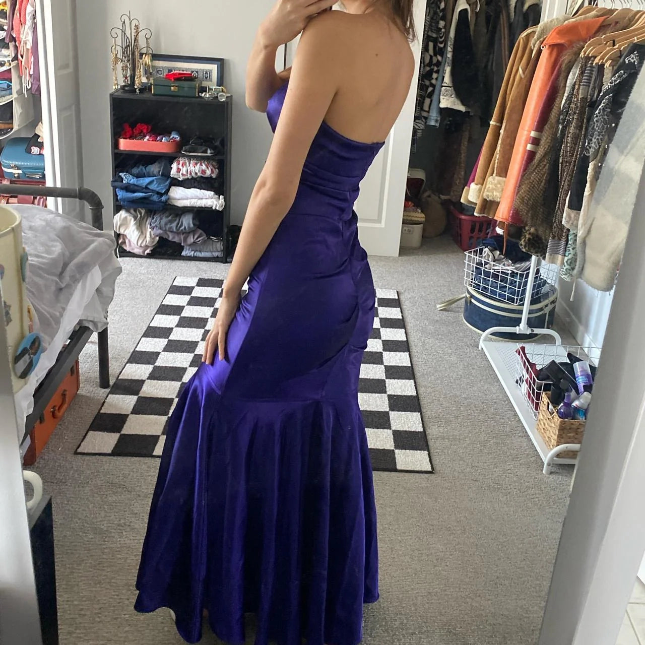 Vintage Fashion Shiny Rhinestone Elegant Long Satin Ball Gown Evening Dress Birthday Party Dress  simple gentle atmospheric and unique desi Bring summer colors to enhance whiteness