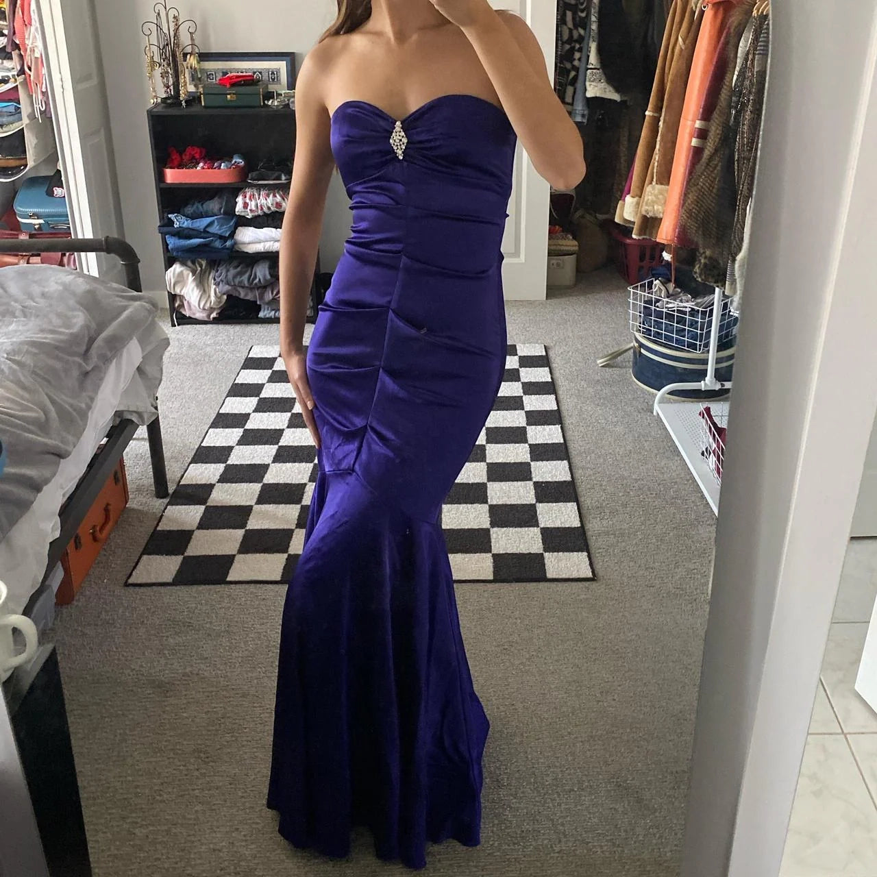 Vintage Fashion Shiny Rhinestone Elegant Long Satin Ball Gown Evening Dress Birthday Party Dress  simple gentle atmospheric and unique desi Bring summer colors to enhance whiteness