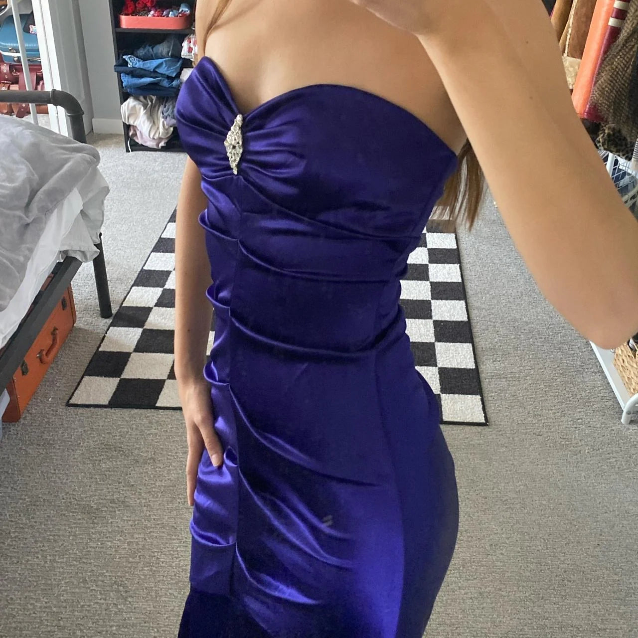 Vintage Fashion Shiny Rhinestone Elegant Long Satin Ball Gown Evening Dress Birthday Party Dress  simple gentle atmospheric and unique desi Bring summer colors to enhance whiteness