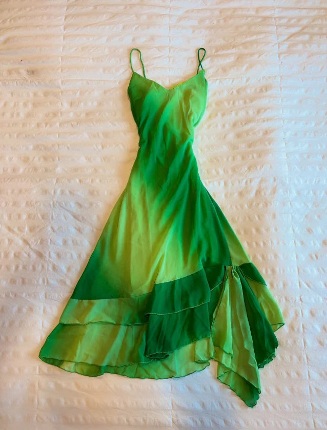 Vintage Green Ombre A Line Spaghetti Strap Ruffle Chiffon Homecoming Dress Outfits simple gentle atmospheric and unique desi Bring summer colors to enhance whiteness
