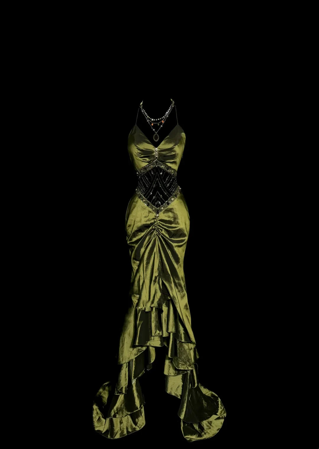 Vintage Mermaid Halter Olive Green 1950s Retro Classy Satin Long Prom Dresses Party Dress 21st Birthday Outfits Graduation Dresses