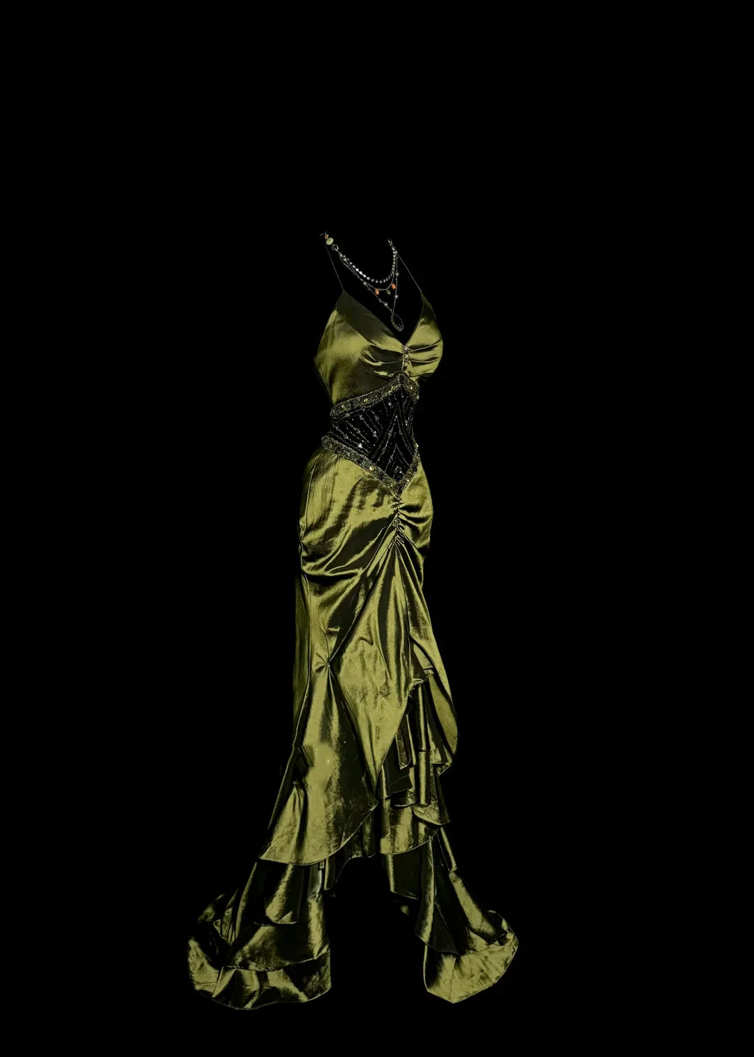 Vintage Mermaid Halter Olive Green 1950s Retro Classy Satin Long Prom Dresses Party Dress 21st Birthday Outfits Graduation Dresses