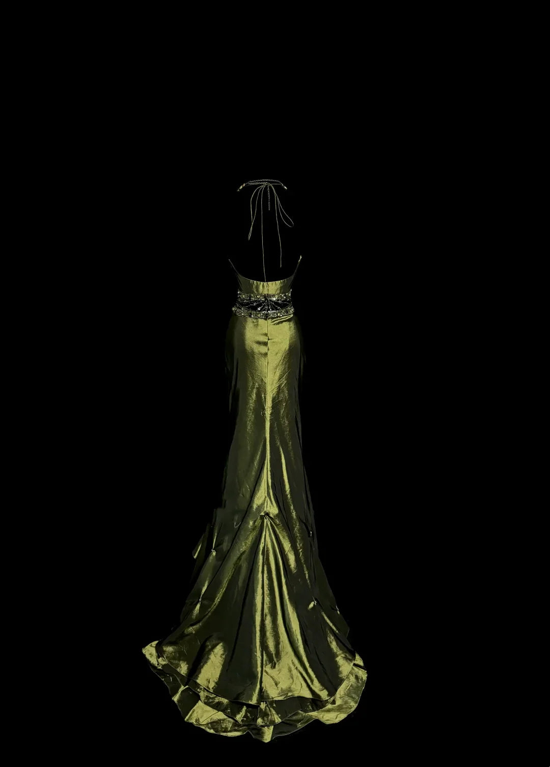 Vintage Mermaid Halter Olive Green 1950s Retro Classy Satin Long Prom Dresses Party Dress 21st Birthday Outfits Graduation Dresses