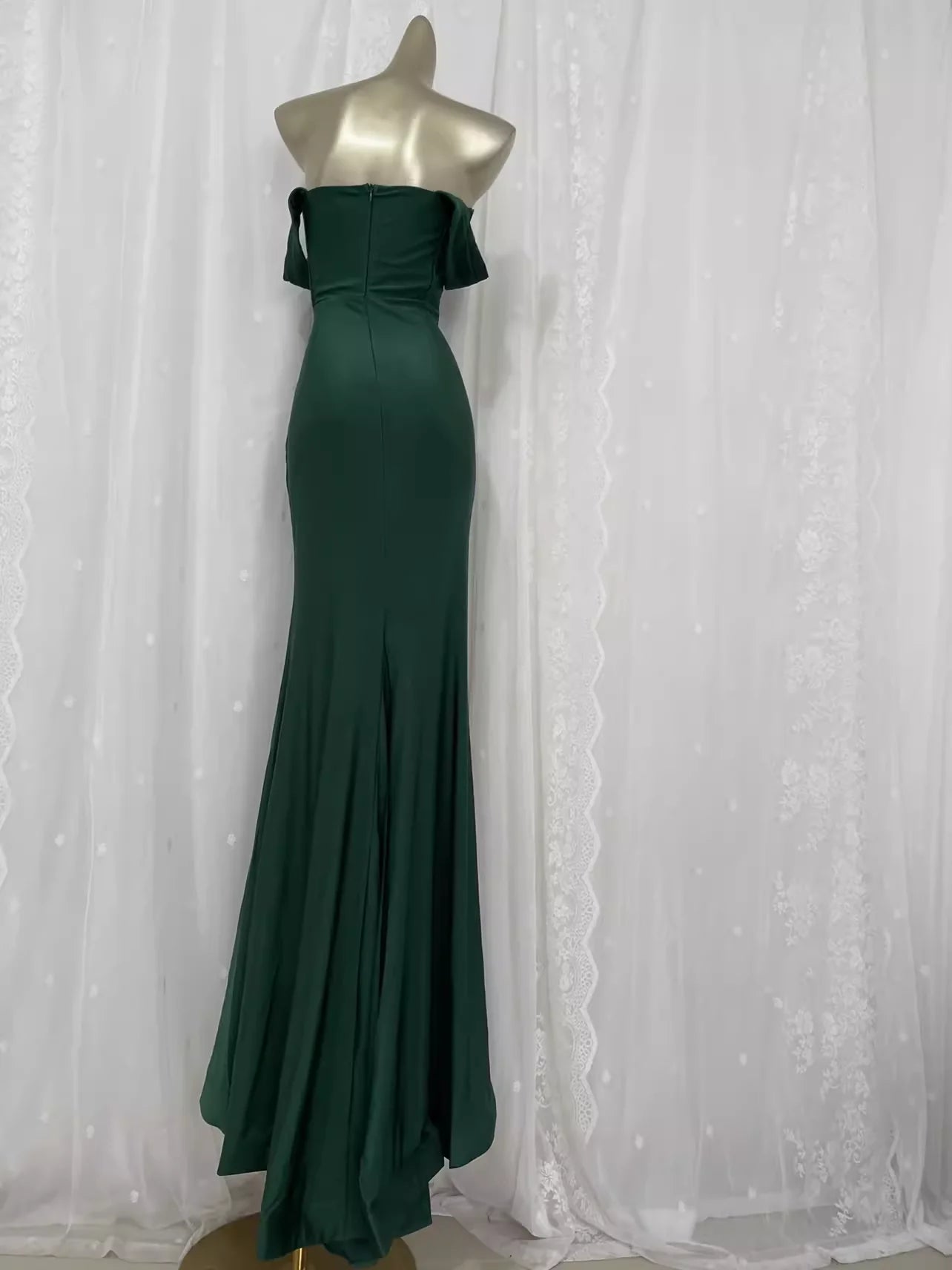 Vintage Mermaid Off The Shoulder Green Vacation Dress Satin Birthday Dresses simple gentle atmospheric and unique desi Bring summer colors to enhance whiteness