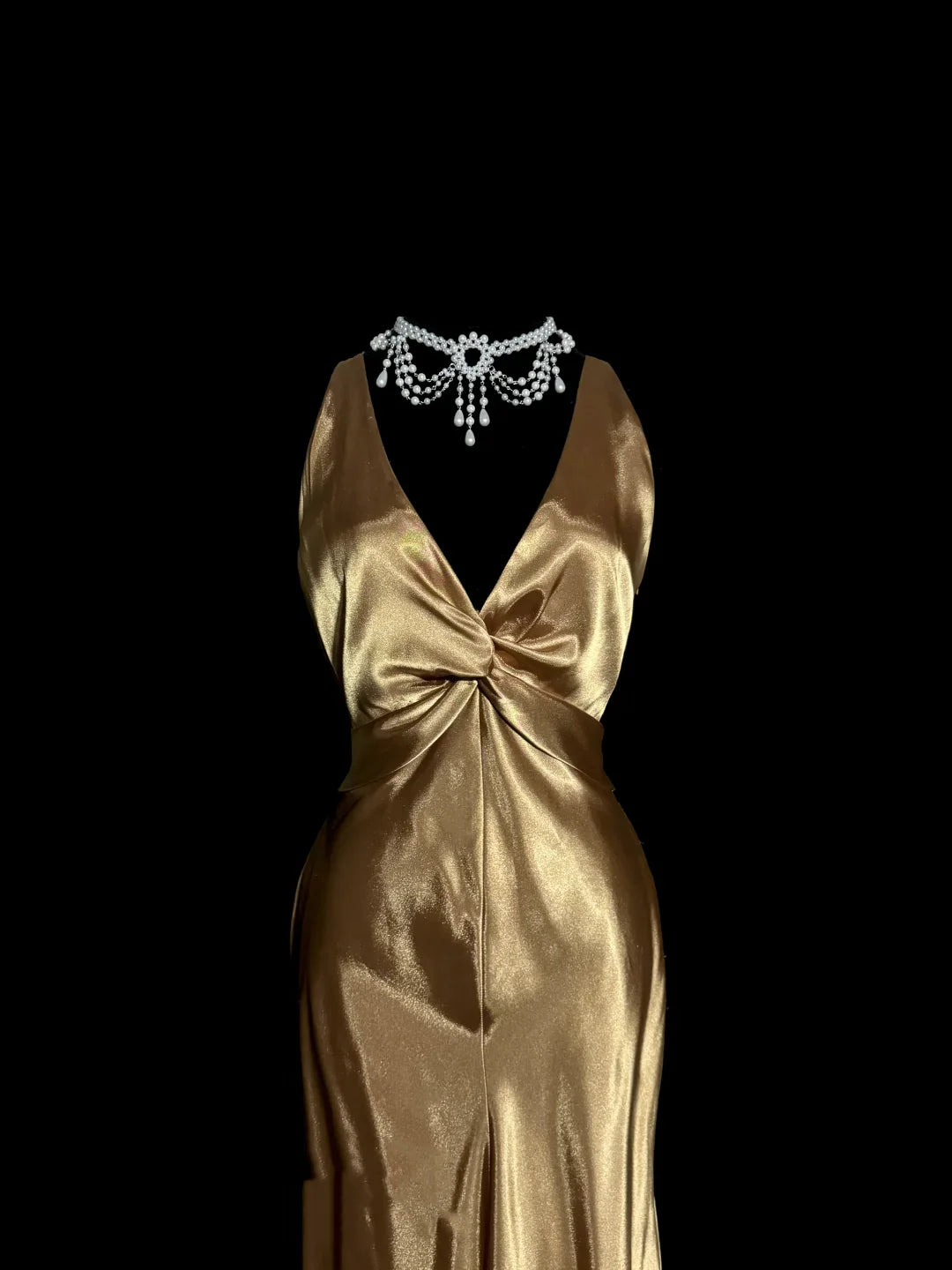 Vintage Mermaid V Neck Gold 1950s Retro Classy Satin Long Prom Dresses Party Dress 21st Birthday Outfits Graduation Dresses