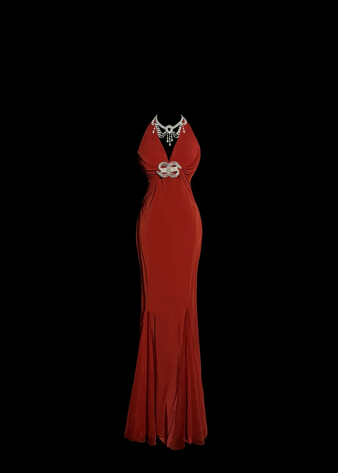 Vintage Mermaid V Neck Red 1950s Retro Classy Chiffon Long Prom Dresses Party Dress 21st Birthday Outfits Graduation Dresses