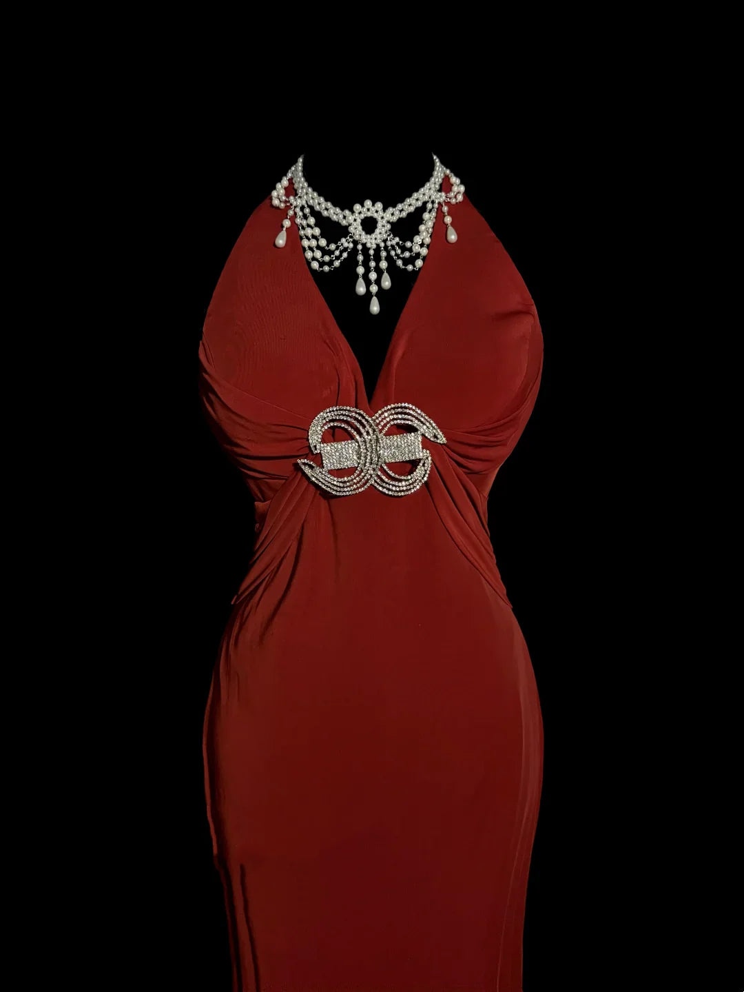 Vintage Mermaid V Neck Red 1950s Retro Classy Chiffon Long Prom Dresses Party Dress 21st Birthday Outfits Graduation Dresses