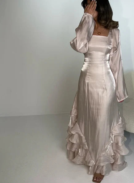 Vintage Prom Dresses with Ruffles Floor Length Evening Gown simple gentle atmospheric and unique desi Bring summer colors to enhance whiteness