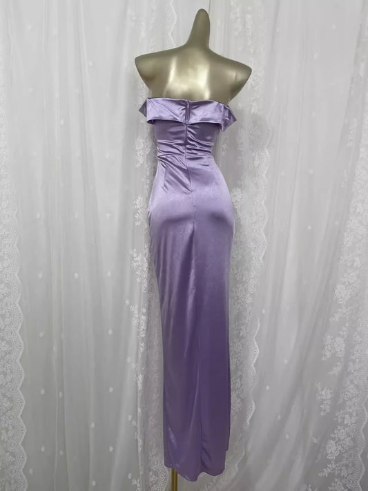 Vintage Sheath Off The Shoulder Lilac Vacation Dress Slit Birthday Dresses simple gentle atmospheric and unique desi Bring summer colors to enhance whiteness