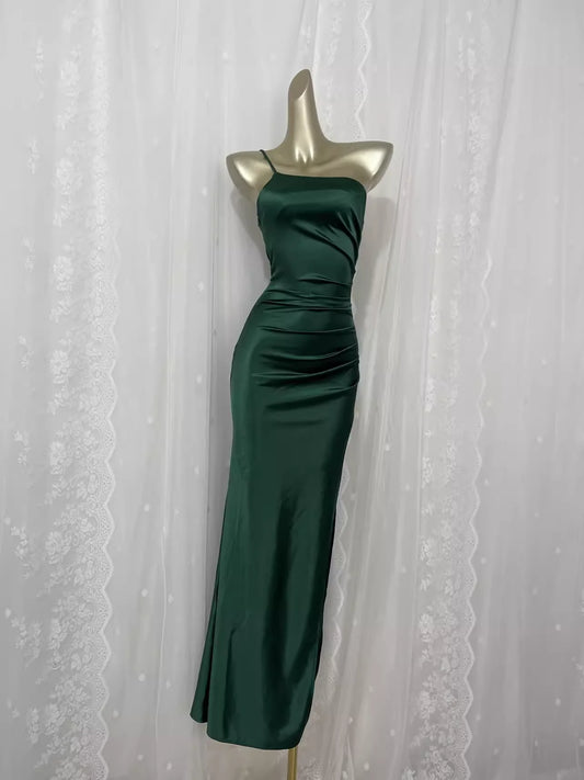 Vintage Sheath One Shoulder Green Vacation Dress Satin Birthday Dresses simple gentle atmospheric and unique desi Bring summer colors to enhance whiteness