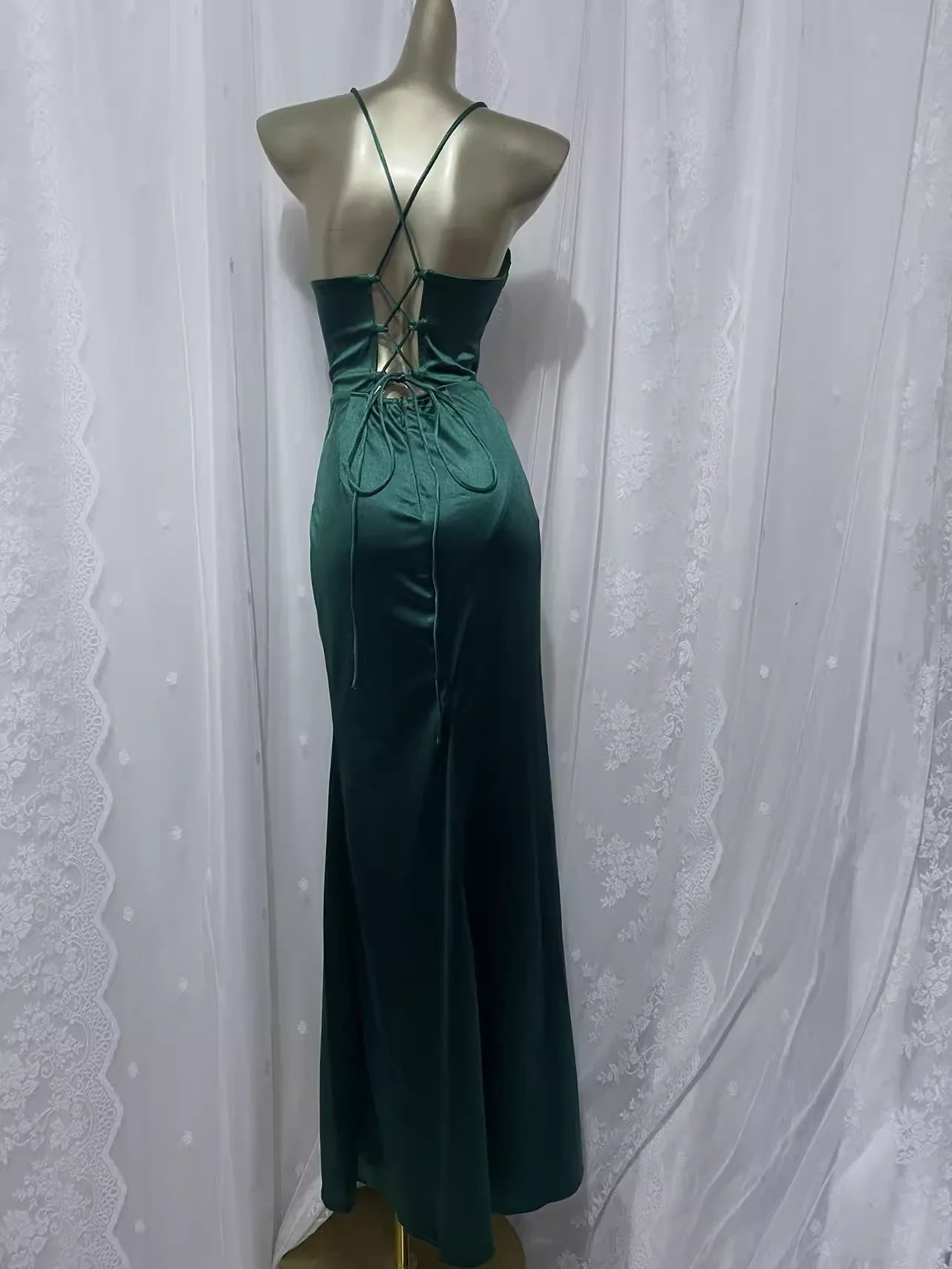 Vintage Sheath Spaghetti Straps Dark Green Vacation Dress Satin Birthday Dresses  simple gentle atmospheric and unique desi Bring summer colors to enhance whiteness