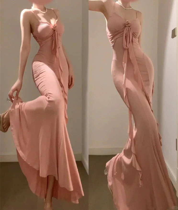 Vintage Sheath Spaghetti Straps Pink Holiday Dress Birthday Dresses Birthday Outfits simple gentle atmospheric and unique desi Bring summer colors to enhance whiteness