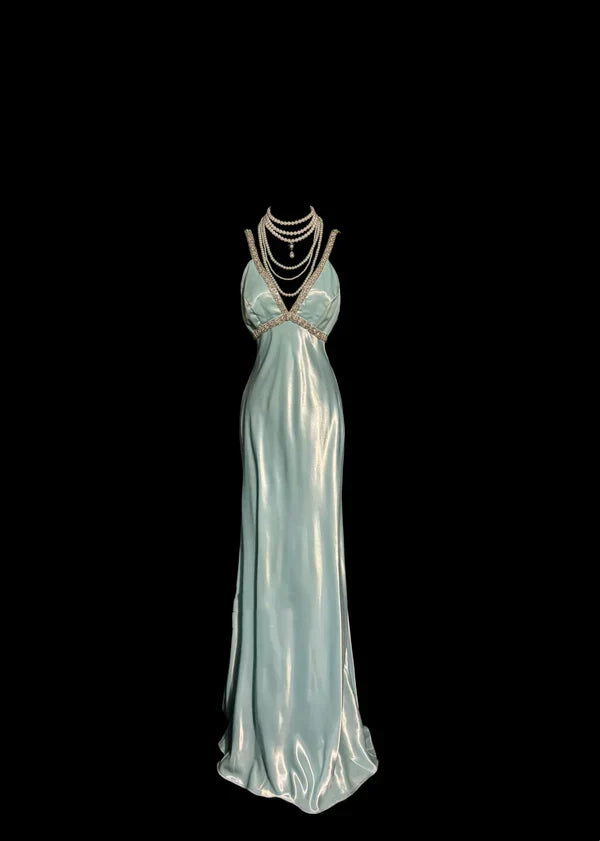 Vintage Sheath Straps Light Sky Blue 90s Long Prom Dresses Party Dress 20th Birthday Outfits Graduation Dresses simple gentle atmospheric and unique desi Bring summer colors to enhance whiteness ﻿