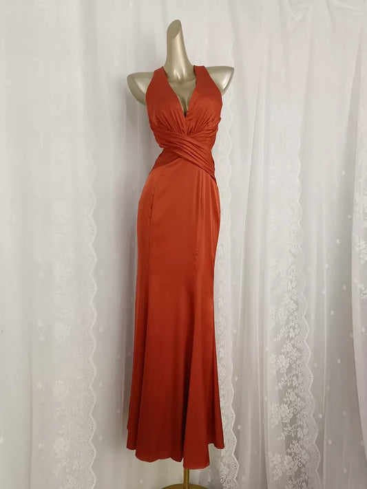 Vintage Sheath V Neckline Satin Backless Vacation Dress Birthday Dresses simple gentle atmospheric and unique desi Bring summer colors to enhance whiteness