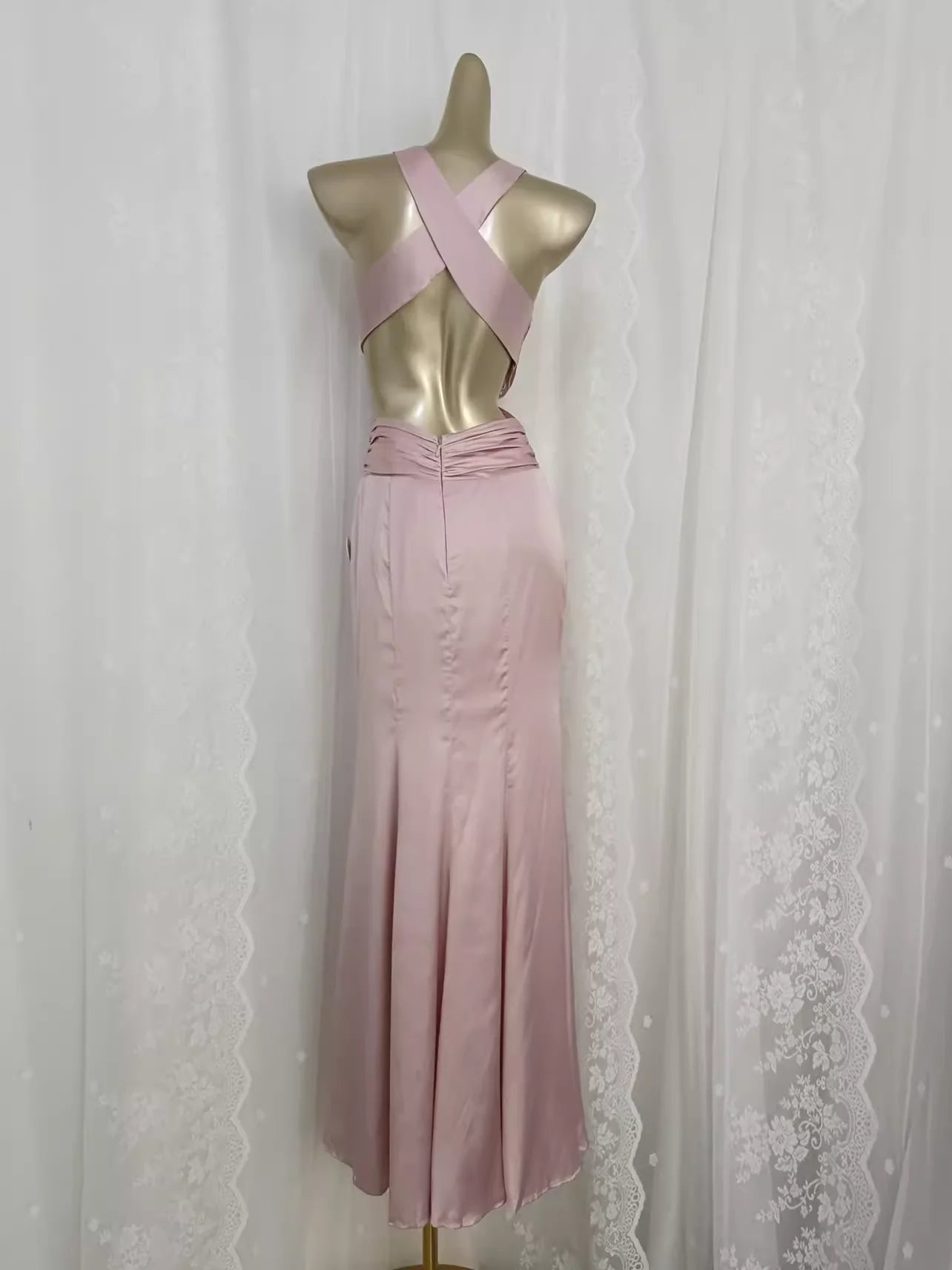 Vintage Sheath V Neckline Satin Pink Vacation Dress Birthday Dresses simple gentle atmospheric and unique desi Bring summer colors to enhance whiteness