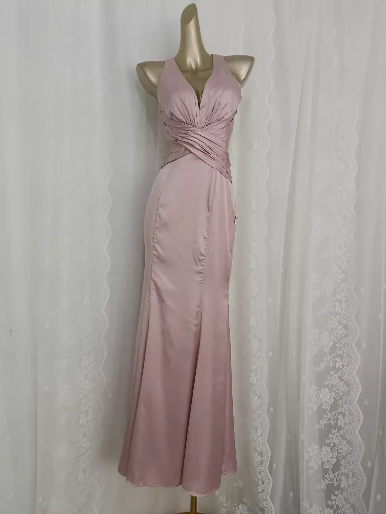 Vintage Sheath V Neckline Satin Pink Vacation Dress Birthday Dresses simple gentle atmospheric and unique desi Bring summer colors to enhance whiteness