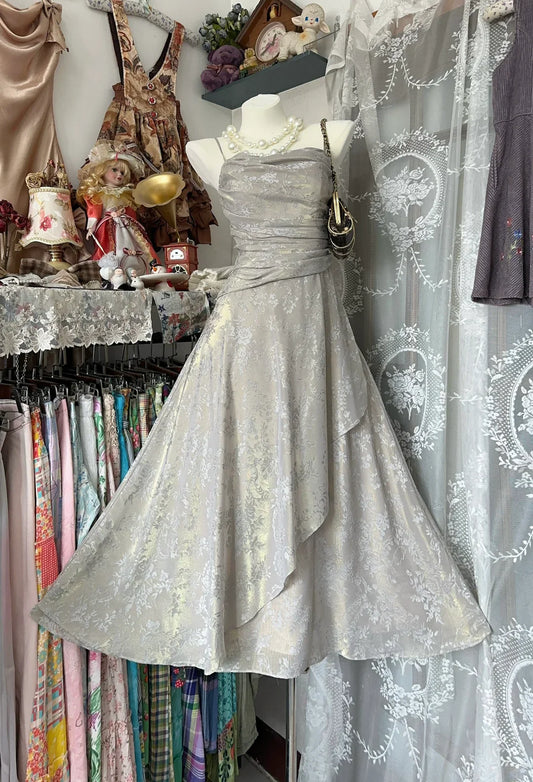 Vintage Spaghetti Straps Satin Print Floral Party Dress Birthday Dress  simple gentle atmospheric and unique desi Bring summer colors to enhance whiteness