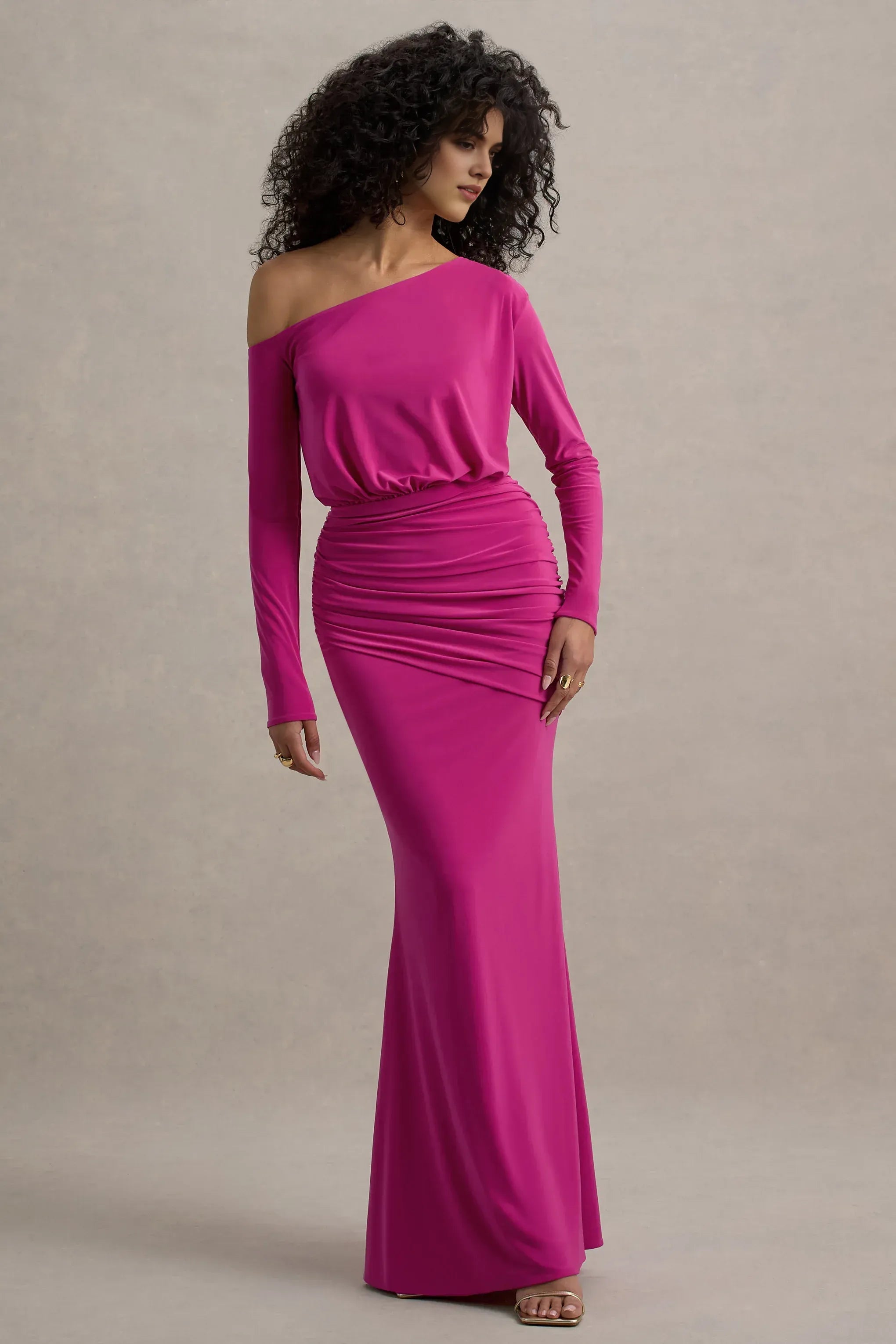 Vivid Mermaid Off Shoulder Long Sleeve Ruched Back Floor Length For Ladies Evening Dress