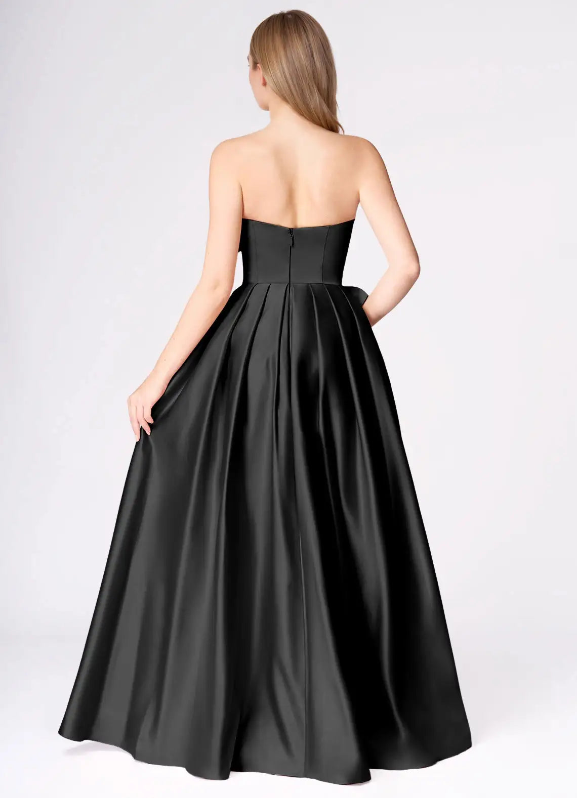 Voluminous A Line Sweetheart Neck Strapless Open Back Bow Detail High Slit Floor Length For Ladies Evening Dress