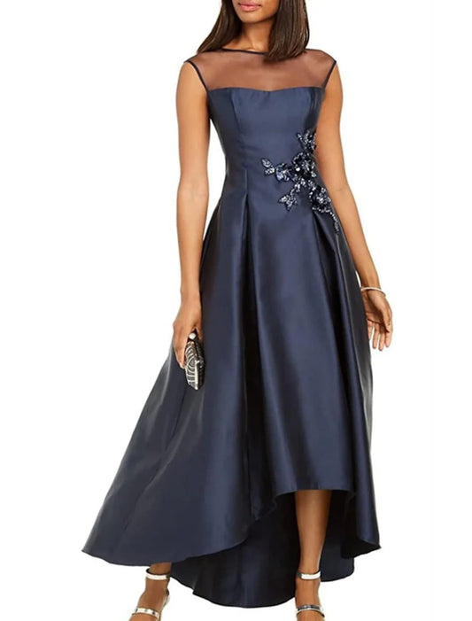Wedding Guest Dresses Elegant Dress Black Tie Asymmetrical Sleeveless Jewel Neck Fall Wedding Guest Satin with Pleats Appliques simple gentle atmospheric and unique desi Bring summer colors to enhance whiteness